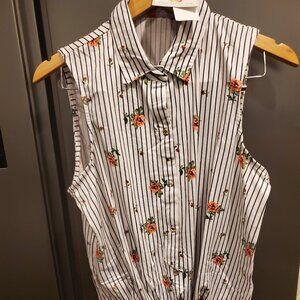 POLLY & ESTHER Black/White pinstripes Sleeveless TIE FRONT BLOUSE XL